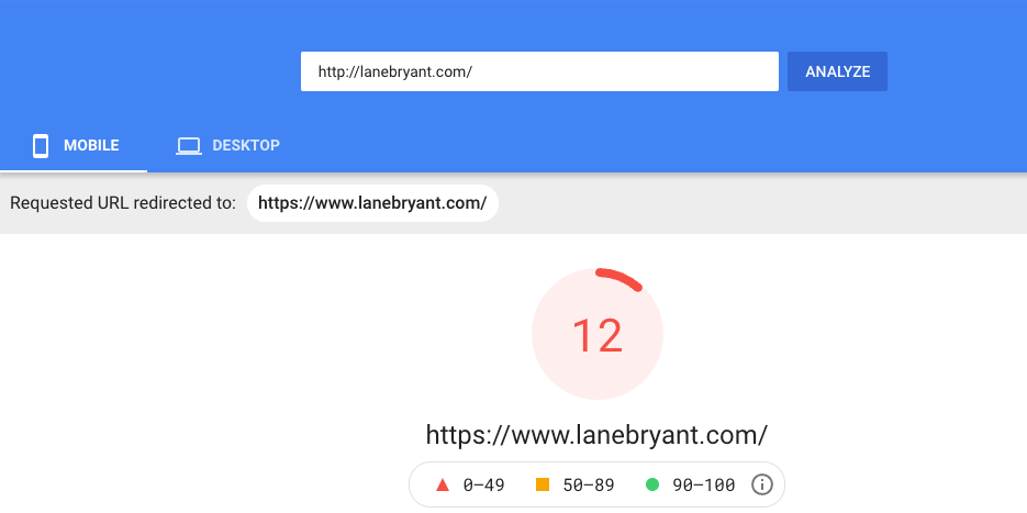 Lane Bryant的页面加载速度